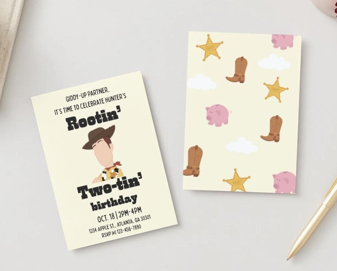 Woody First Rodeo Invite Rootin' Two-tin' Woody Toy Story Western Cowboy Birthday Party ...