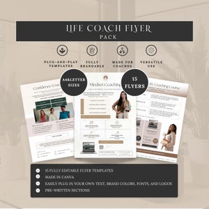 Paquete de folletos de coach de vida: 15 plantillas profesionales editables en Canva, coach de bienestar y salud, talleres, descarga digital, tamaño A4, tamaño carta.