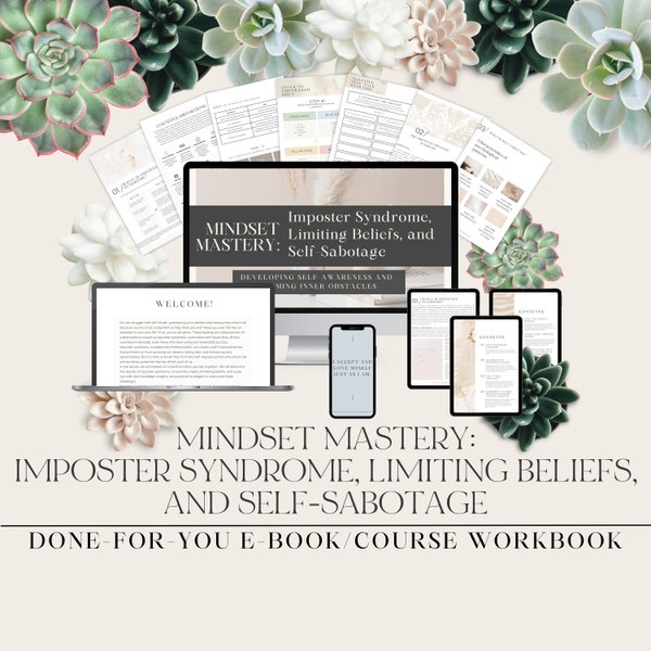 DONE-FOR-YOU E-book/Course Mindset Mastery: Imposter Syndrome, Limiting Beliefs, Self-Sabotage, Life Coach Course Templates, Canva Templates