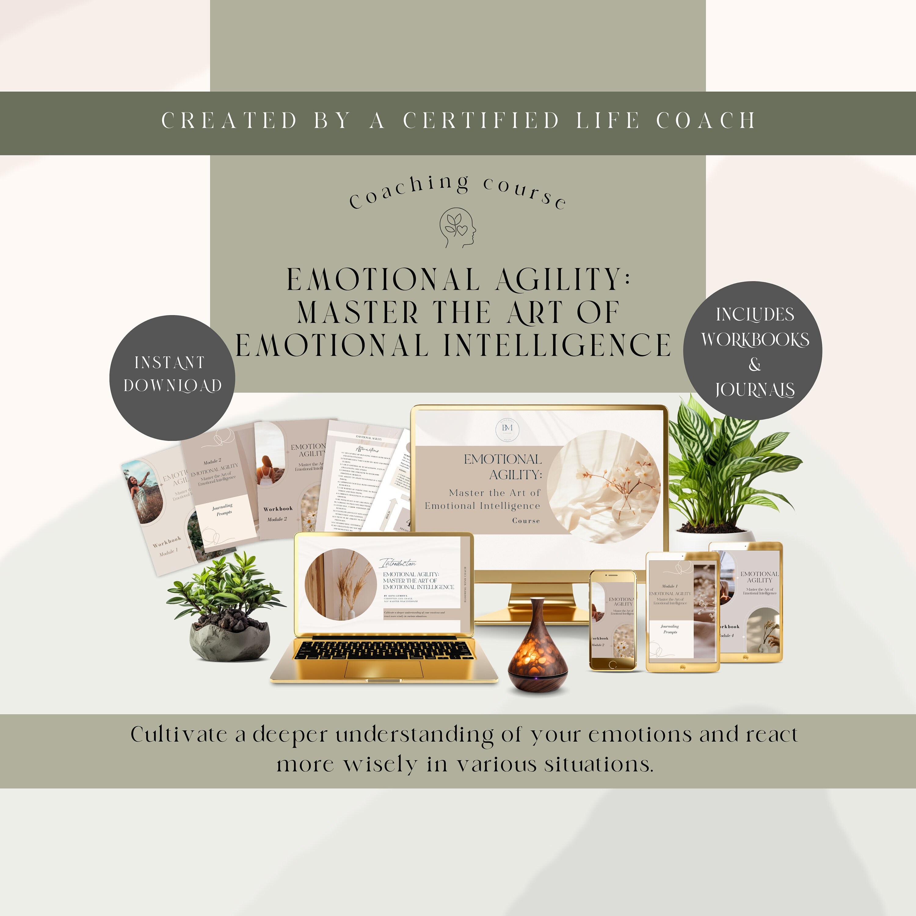 EMOTIONAL INTELLIGENCE Life Coach COURSE, Emotional Wellness, Mindset Coaching Tool, Workbook, Journal, Emotional Regulation, Self-Help