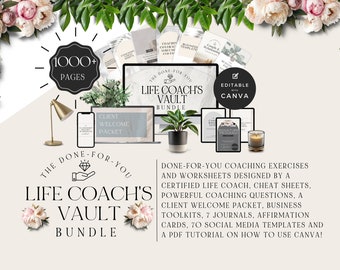 DONE-FOR- YOU Life Coaching Canva Template Bundle, Life Coach Resources and Business Tool, Coach Worksheet Contract Form, Instagram Template