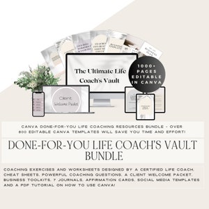 DONE-FOR-YOU 1000+Life Coach Bundle| Coaching Worksheets|Client Welcome Packet|Business Toolkit|Intake form|coach lead magnet|Canva Template
