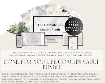 DONE-FOR-YOU 1000+Life Coach Bundle| Coaching Worksheets|Client Welcome Packet|Business Toolkit|Intake form|coach lead magnet|Canva Template