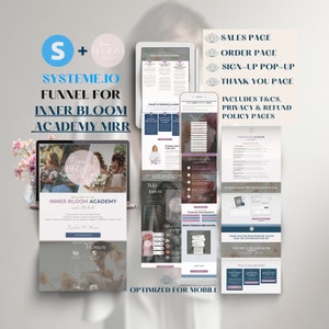 Embudo de ventas de Systeme.io Inner Bloom Academy / Página de pedidos / Página de agradecimiento / Systeme.Io listo para usar con 1 clic / Importación / Incluye términos y condiciones, políticas