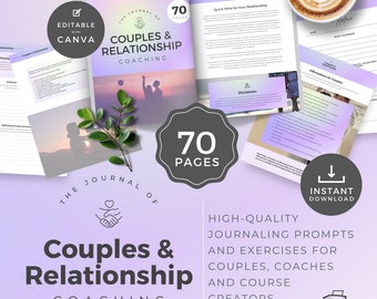 Couples Therapy Journal, Relationship Counseling Prompts (Canva, Digital Download)