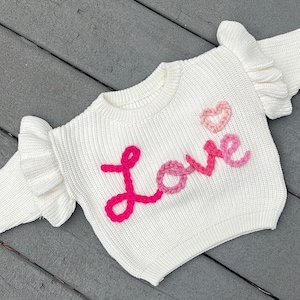 Valentine Sweater | Valentine&#39;s Day Sweater | Ruffle Baby Sweater | Custom Baby Sweater | Name Sweater | Baby Name Sweater | New Baby Gift