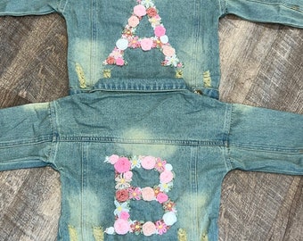 Custom Baby Jean Jacket | Hand Embroidered Jean Jacket| Floral Initial Jean Jacket |Custom Embroidered Jean Jacket| Personalized Jean Jacket