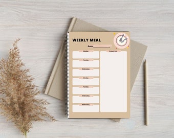 Printable Weekly Meal Planner, Diet Journal Template (Digital Download)
