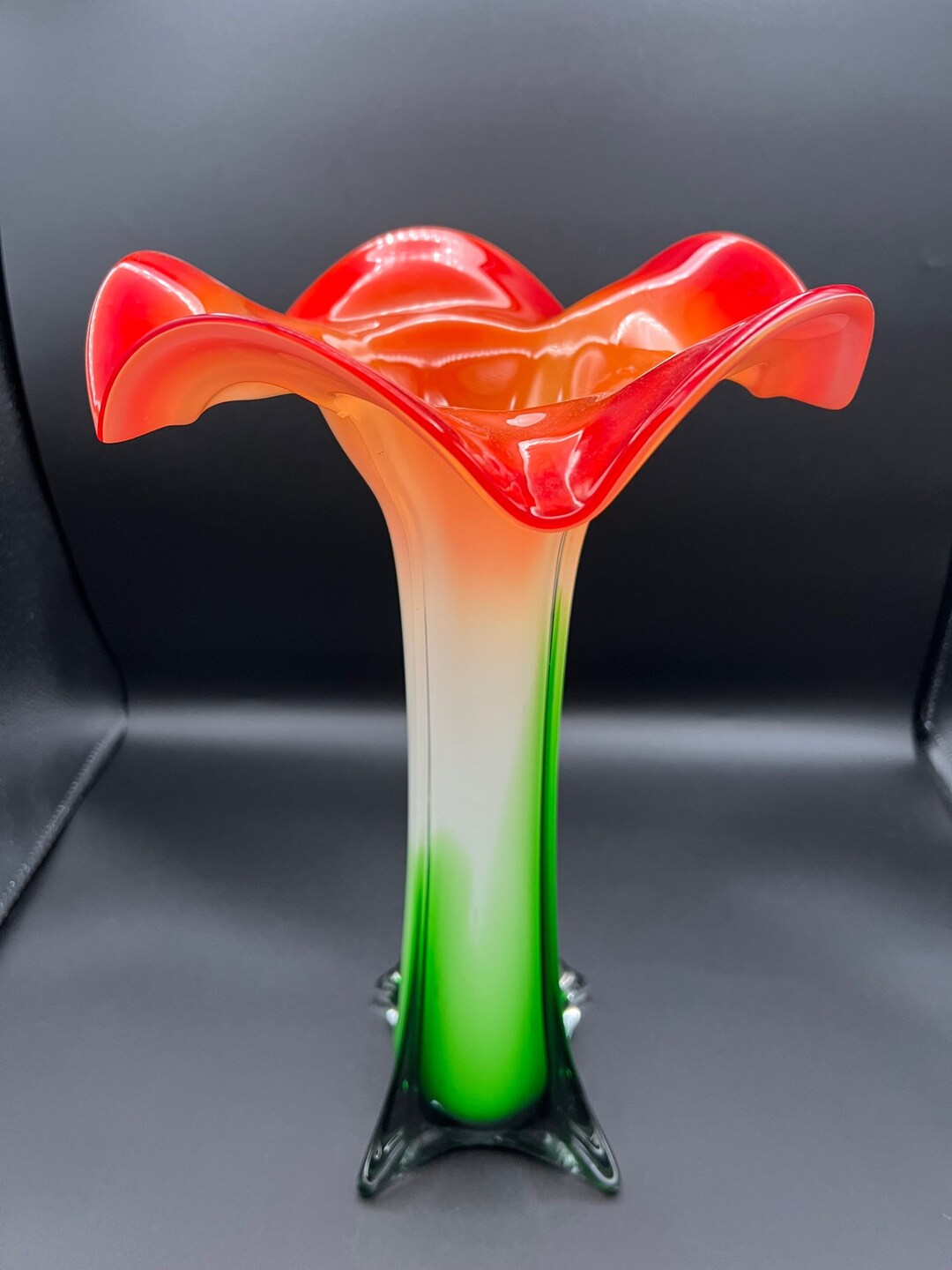 Large Murano or Styled Glass Trumpet Morning Glory Vase Etsy