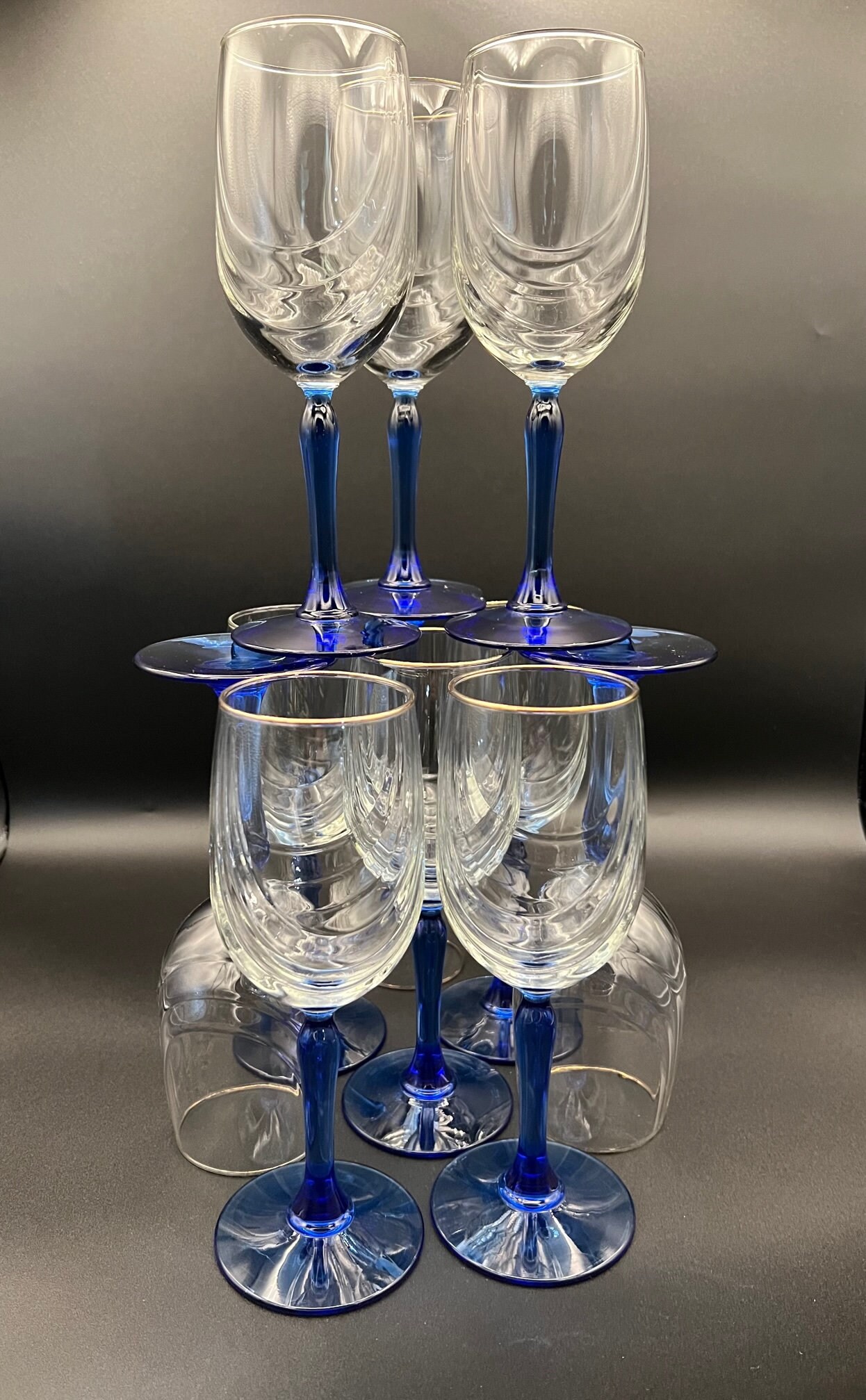 Cobalt Blue Wine Glasses. Set of Six Stemware. Dark Blue Modern Glasse –  Anything Discovered