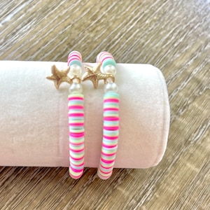 NOUVEAU!!! Bracelet Heishi | Étoile de mer | Bracelet de perles d'argile | Bracelet d'été | Cadeau pour elle | Bracelets à breloques | Bijoux de plage | Bijoux heureux |