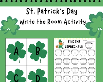 Activité de salle d'écriture de l'alphabet de la Saint-Patrick pour les enfants d'âge préscolaire - Téléchargement numérique