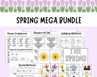 Lot de feuilles d'exercices de mathématiques et d'alphabétisation du printemps (téléchargement numérique)