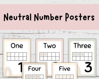 Educational Neutral Classroom Number Posters for Homeschool and School Printable Decor