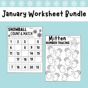 January Worksheet Bundle, Winter Worksheets, Digital Download