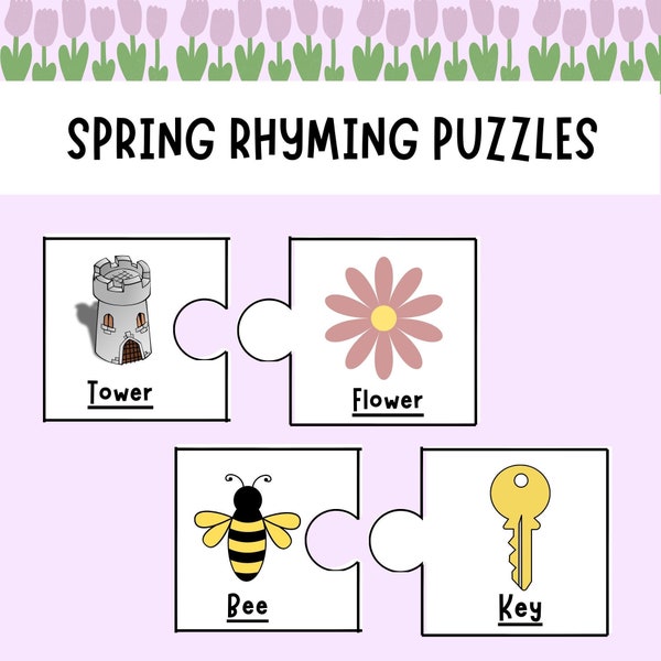 Spring Rhyming Puzzles, Rhyming Activities, Preschool Activity, Kindergarten Activity