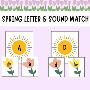 Spring Letter Sound Match - Planilha de atividades do alfabeto para crianças aprendendo