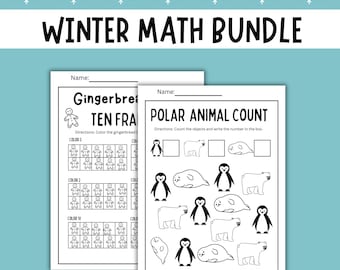 Lot de mathématiques pour l'hiver : feuilles d'exercices pour la maternelle à la maison, activités éducatives préscolaires et ressources imprimables