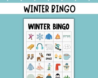 Winter Bingo Printable Cards for Kids | Snow Day Classroom Activity Game | Preschool Kindergarten Fun | 20 Sheets