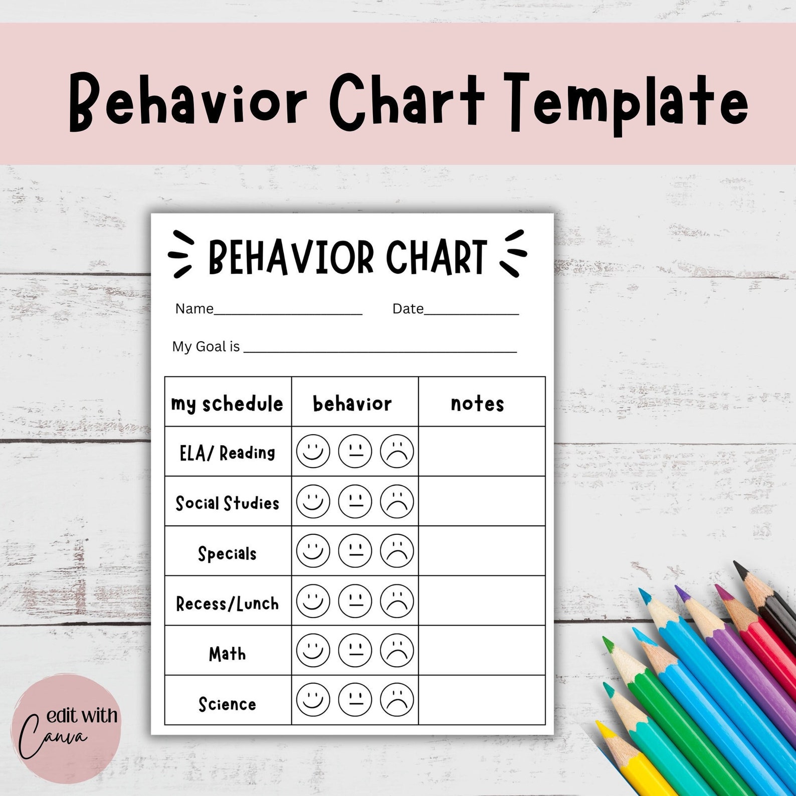 Editable kids behavior tracker template digital download canva etsy
