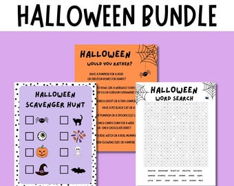 Halloween Activity Pack: Printable Word Search, Scavenger Hunt, Would You Rather (Instant Download)