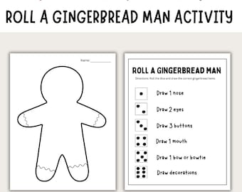 Roll a Gingerbread Man Game | Christmas Dice Activity | Printable Holiday Game for Kids | Digital Download