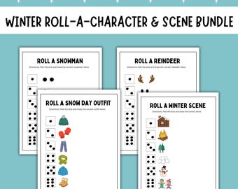 Winter Roll-a-Character Bundle | Snowman Reindeer Scene Games | No-Prep Printable Activities for Kids