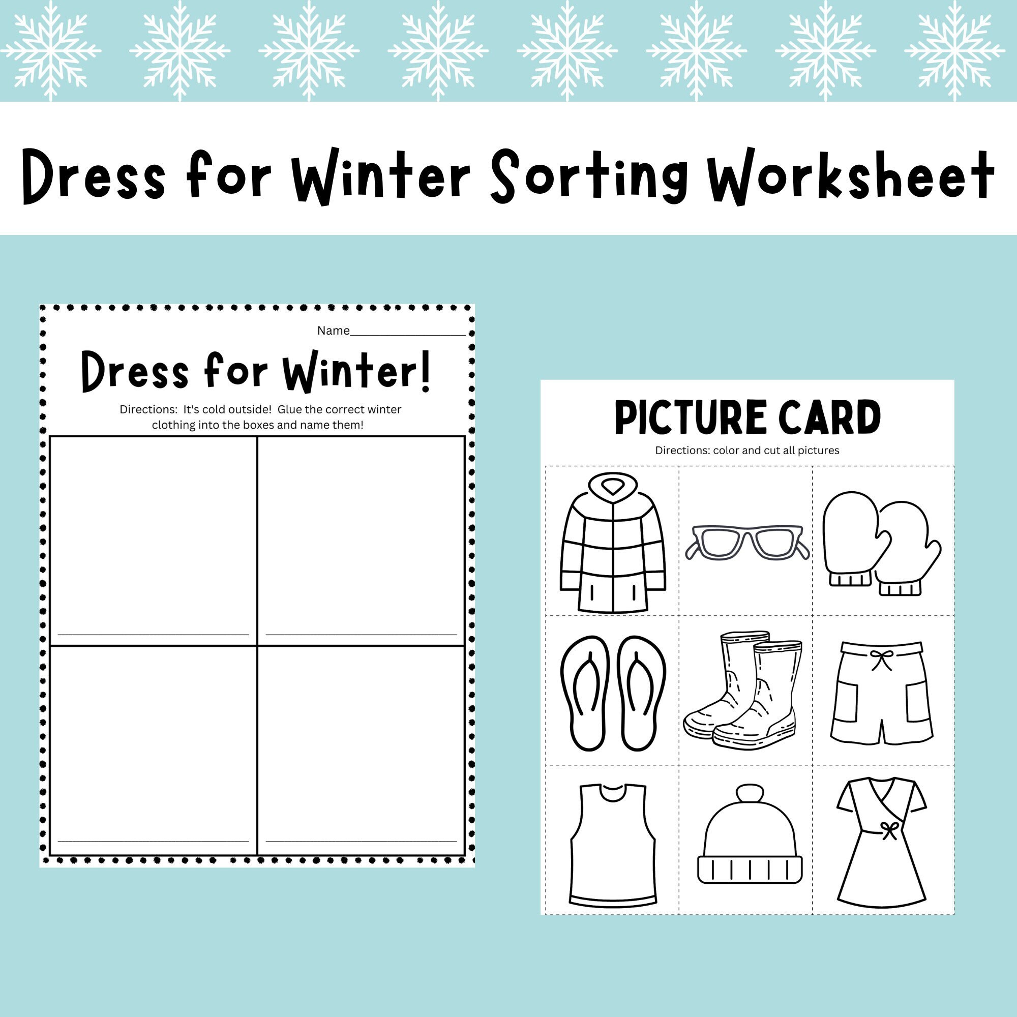 Winter Theme Sorting Digital Worksheet Printable for Preschool and Kindergarten - Etsy