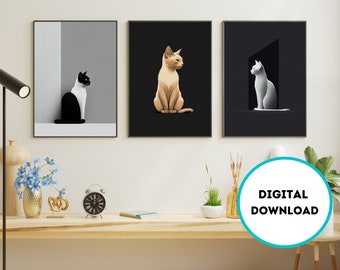 Cute Cat Art Print - Perfect Gift for Cat Lovers - Instant Download  - Animal - Ideal Home Decor or Gift Print - Digital Download Home Decor