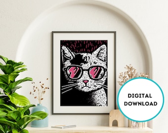 Cute Cat Art Print - Perfect Gift for Cat Lovers - Instant Download  - Animal - Home Decor or Gift Print - Digital Download - Nursery Decor