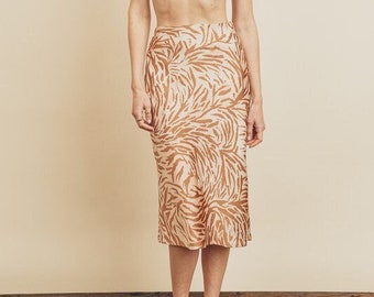 Safari Printed A-Line Satin Midi Skirt