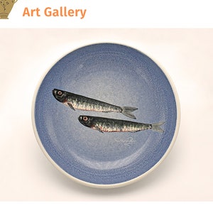 Sea Bream griechische Keramik, Servierplatte, handbemalen, verwendbare Platte, Greek Art Gallery Shop 22 cm