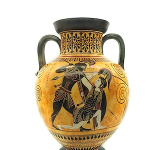 Amphora Penthesilea Stabbed by Achilles, Exikias Painter, Black Figure Greek Ceramic Vase 31 cm 12.20 inches