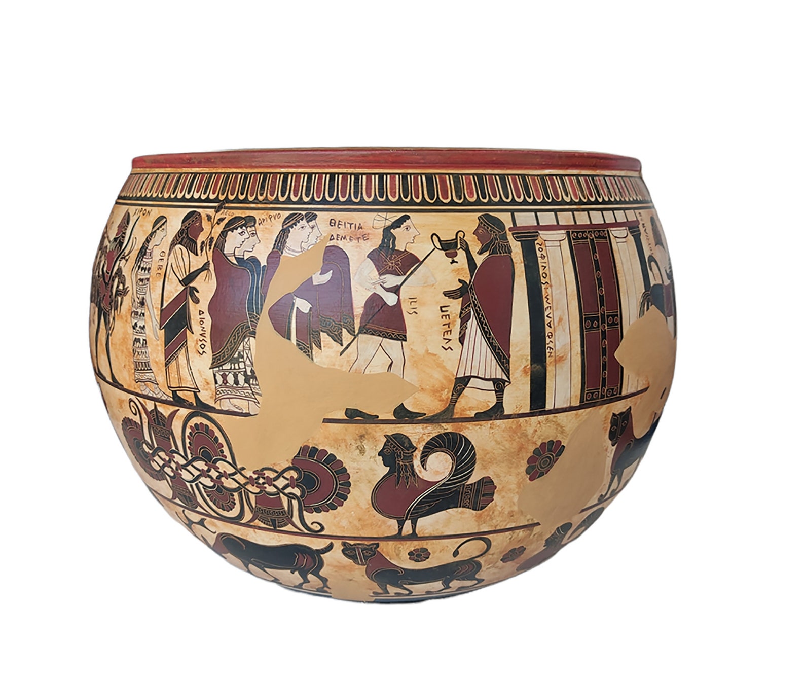 Sophilos Black Figure Vase Dinos Ancient Ceramic Reproduction Vase