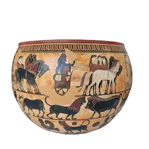 Sophilos Black Figure, Ancient Vase Dinos, Ancient Ceramic Reproduction Vase, Greek & Roman Mythology, Greek Art Gallery Shop 25 cm 9.84 in