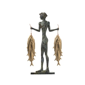 Fisherman, Greek Minoan Figure, 100% Bronze, Thira Santorini Fresco Greece 30 cm 11.81 in