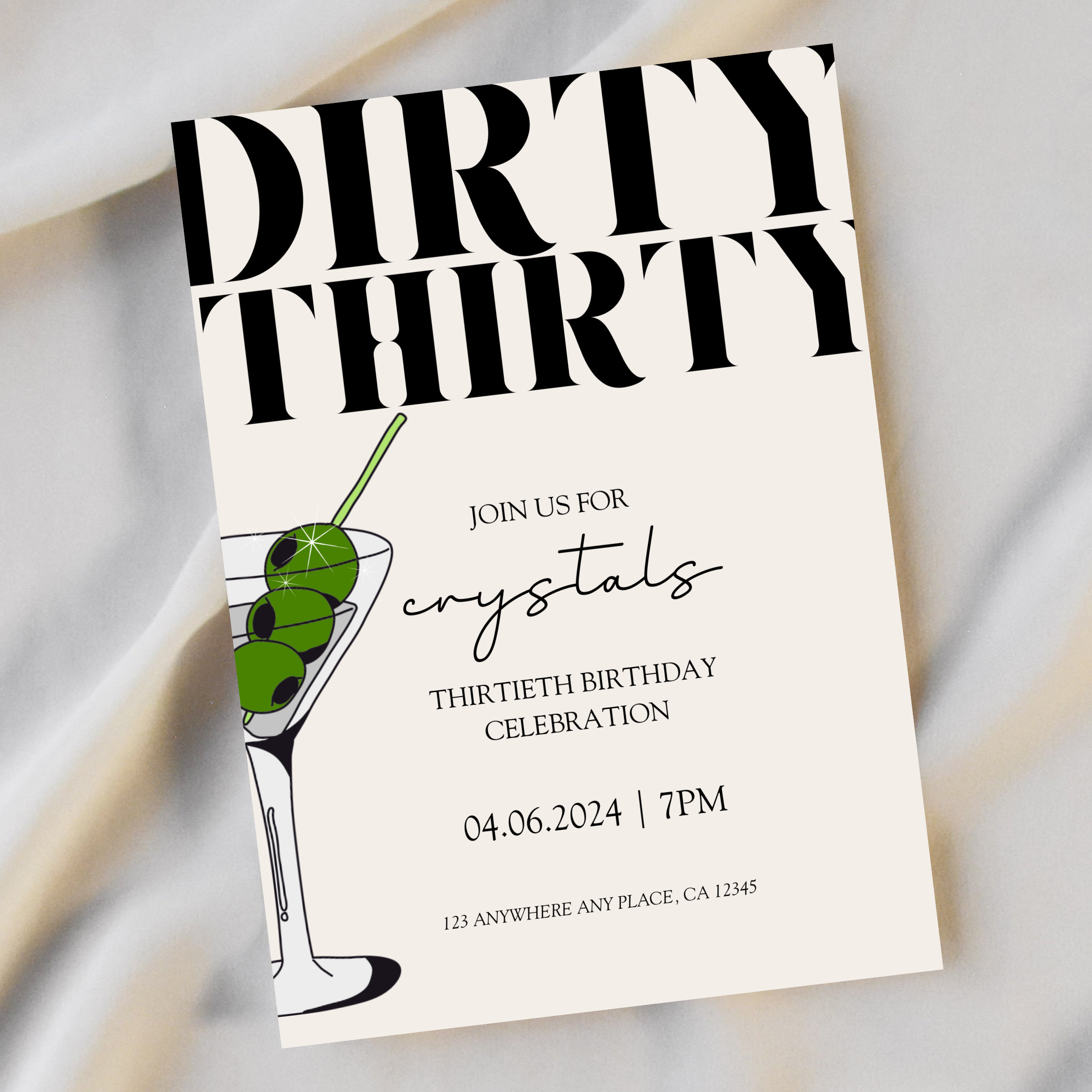 Dirty Thirty Birthday Party Invite | Martini Themed Birthday | Dirty