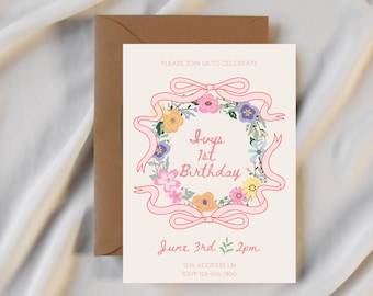 Invito di compleanno festa in giardino / Invito per il primo compleanno / Invito rosa per ragazze / Invito modello / Canva / Modello di compleanno / Festa in giardino / Rosa