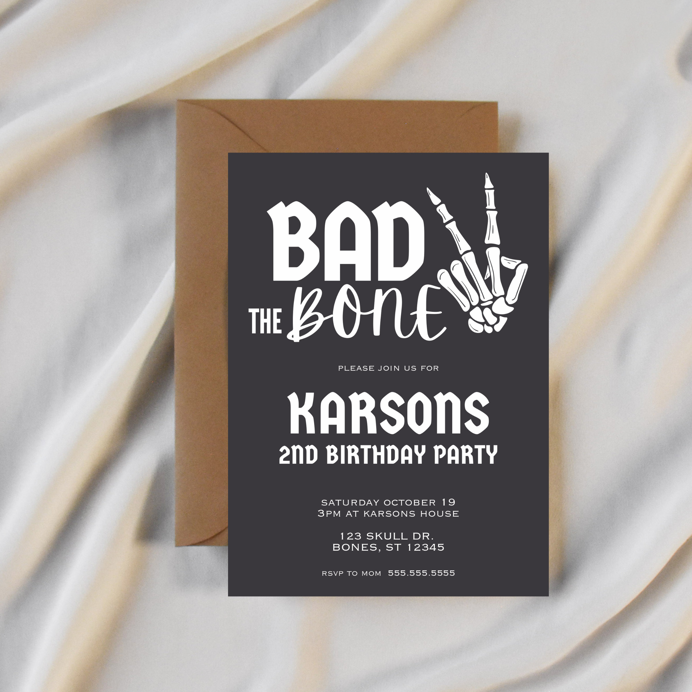 Bad TWO the Bone Birthday Invite | 2nd Birthday Invite | Template ...