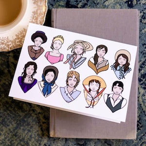 Tarjeta de heroínas de Jane Austen (obras inacabadas)/ Elizabeth y Jane Bennet, Lady Susan, Marianne Dashwood, Emma Woodhouse, Charlotte Heywood