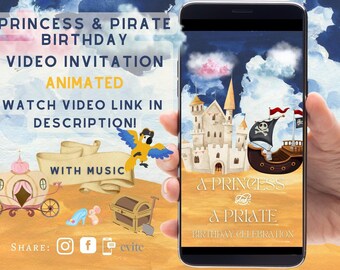 Princess & Pirate Birthday Video Invitation (Separate Ages Optional)