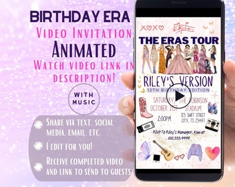 Birthday Era Video Invitation, Animated, Text Invitation, Virtual Invitation, Eras Tour