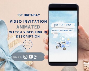 Time Flies When You're Turning One, Baby Birthday, 1st Birthday, First Birthday, Children's Birthday, Time Flies Video Invitation