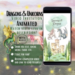 Dragon and Unicorn Magical Birthday Video Invitation, Boy and girl birthday invitation, dual birthday invitation