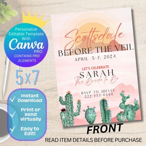 Scottsdale Before the Veil, Bachelorette Weekend Invitation, Itinerary TEMPLATE