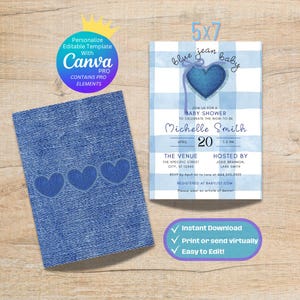 Editable Blue Jean Baby Baby Shower Invitation, Blue Jean Baby Invitation, Blue Jean Baby Party Theme, Editable Invitation, Template