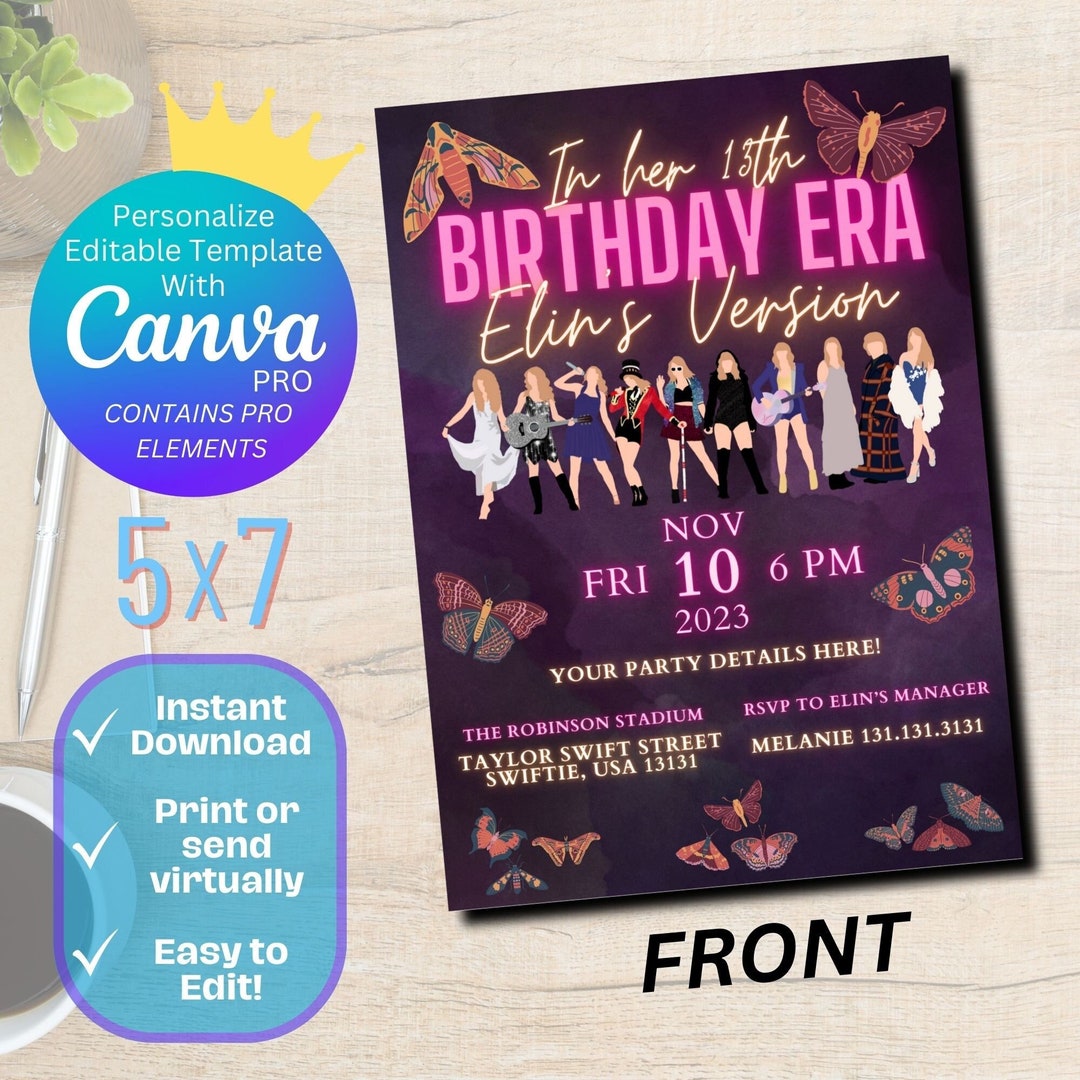 Taylor Swift Birthday Era Invitation TEMPLATE Etsy