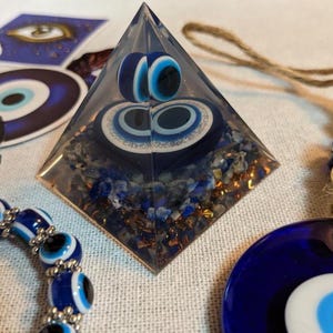 Evil Eye Protection Set: Orgonite Lapis Pyramid, Pendant, Bracelet, More!