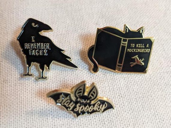 Enamel Pins: Bat, Cat, or Crow!