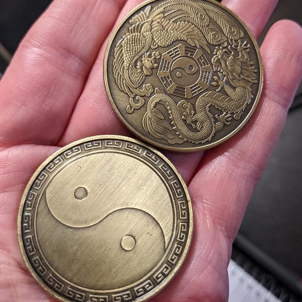 Yin Yang Tai Chi Challenge Coin Phoenix Dragon